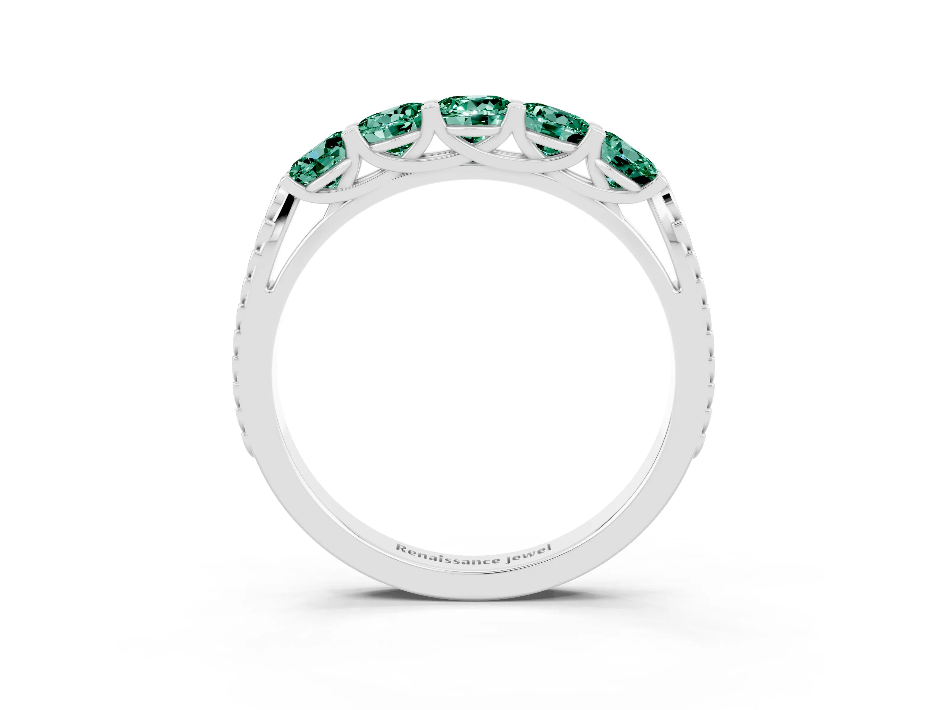 White gold Five-Stone Round Green Sapphire Prong-Set Band_21