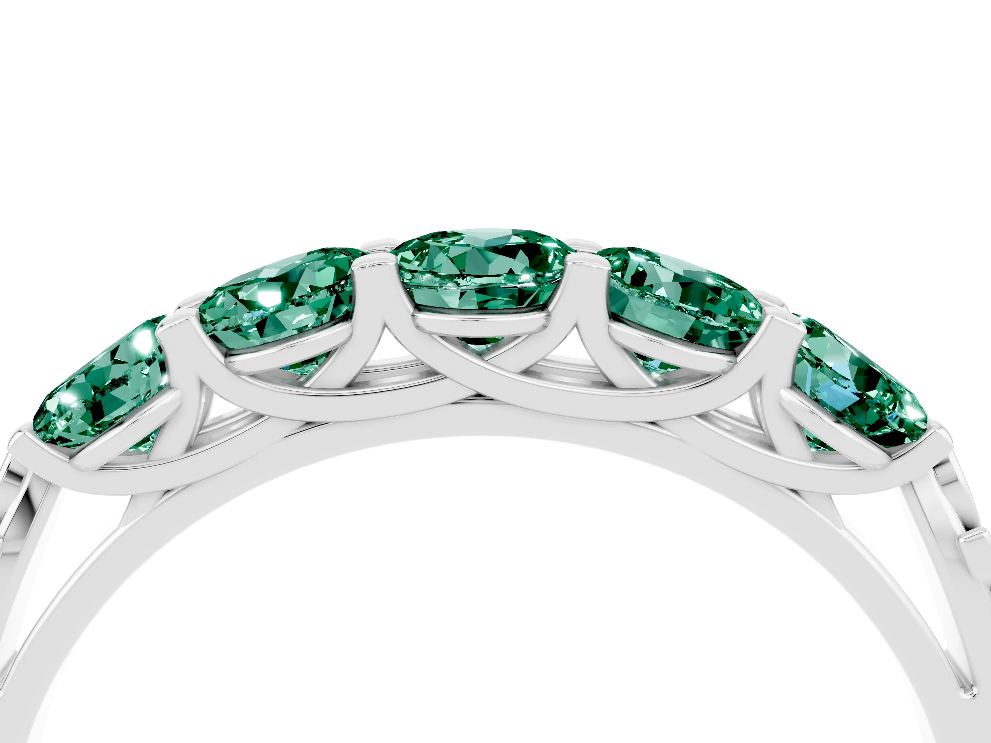 White gold Five-Stone Round Green Sapphire Prong-Set Band_22