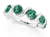 White gold Five-Stone Round Green Sapphire Wave Band with Shared Prong Setting_7