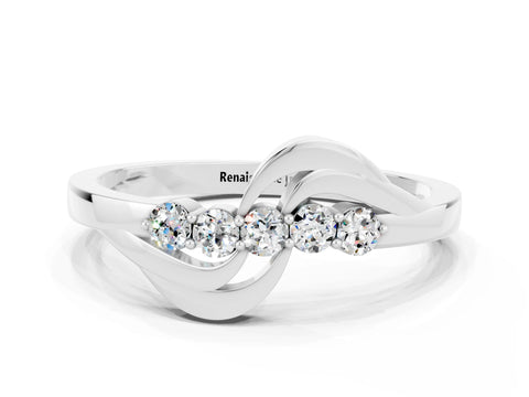 White gold Five-Stone Round Moissanite Crossover Band with Prong Setting_18