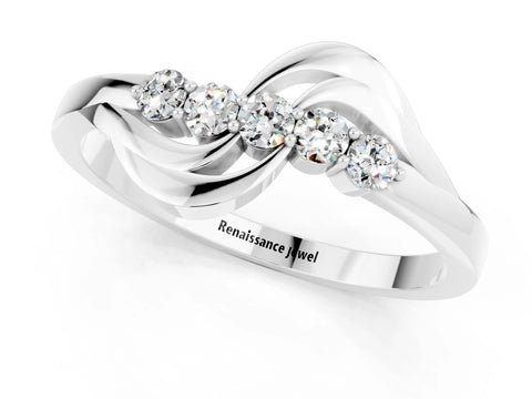 White gold Five-Stone Round Moissanite Crossover Band with Prong Setting_19
