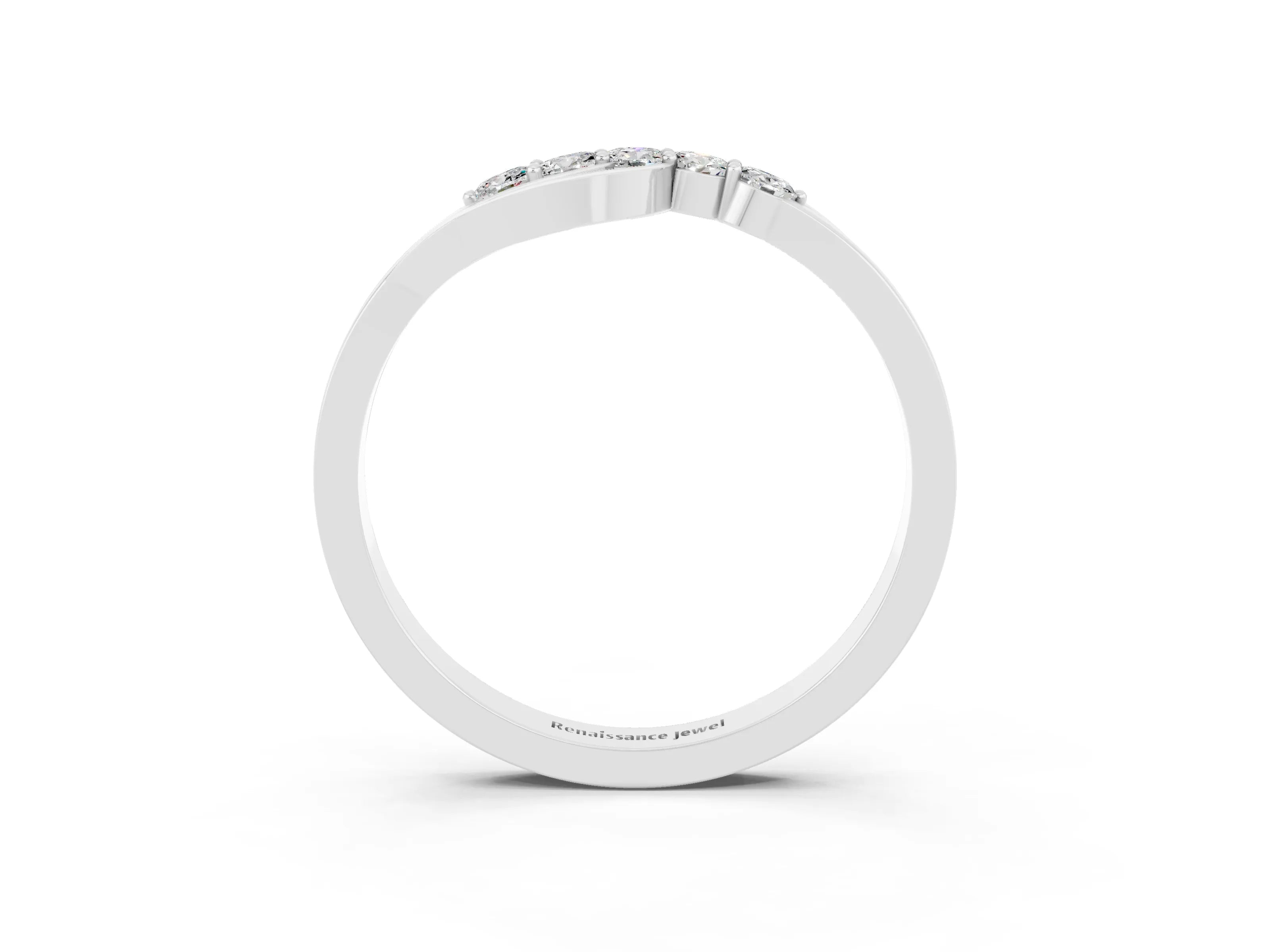 White gold Five-Stone Round Moissanite Crossover Band with Prong Setting_21