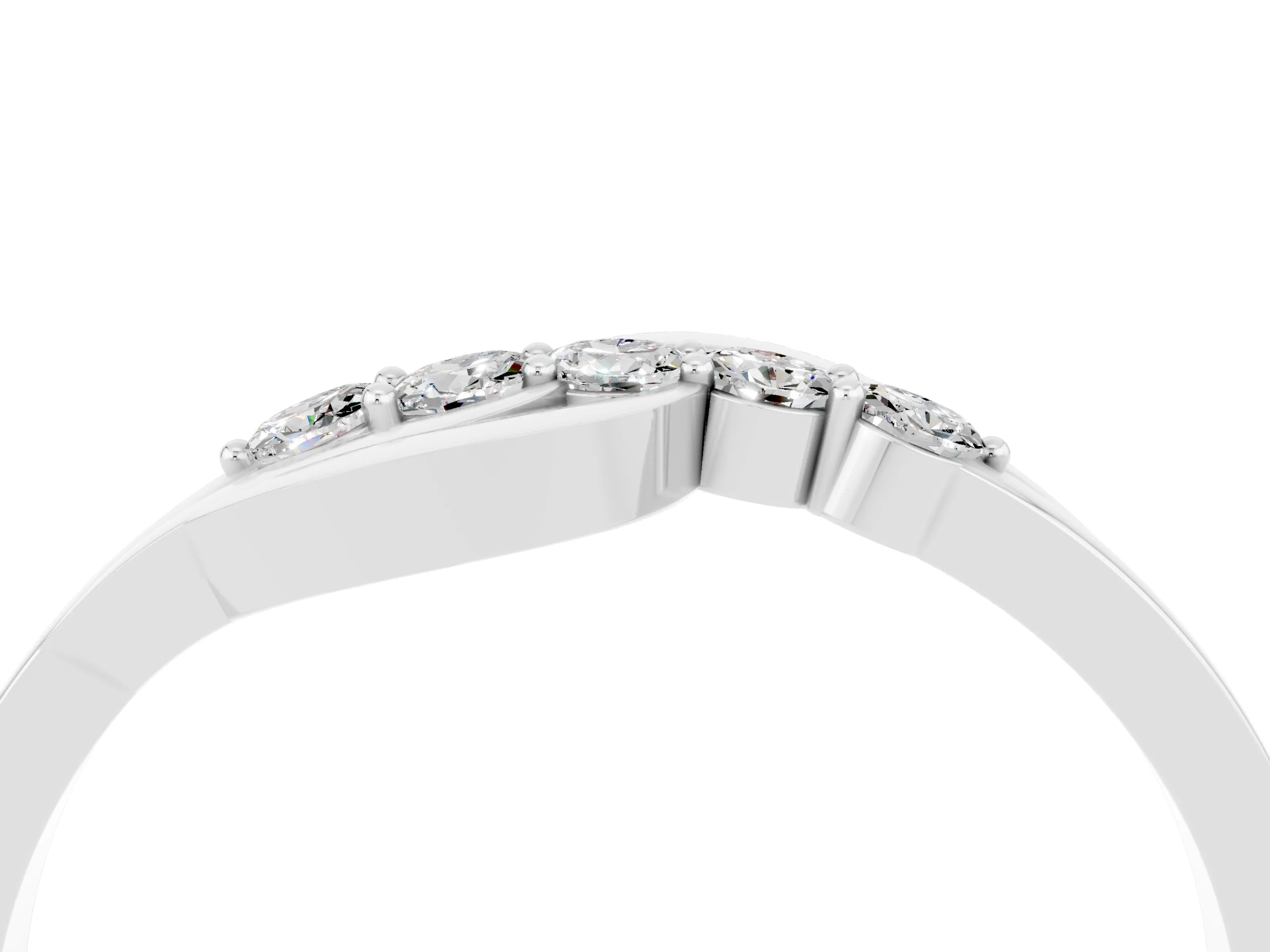 White gold Five-Stone Round Moissanite Crossover Band with Prong Setting_22