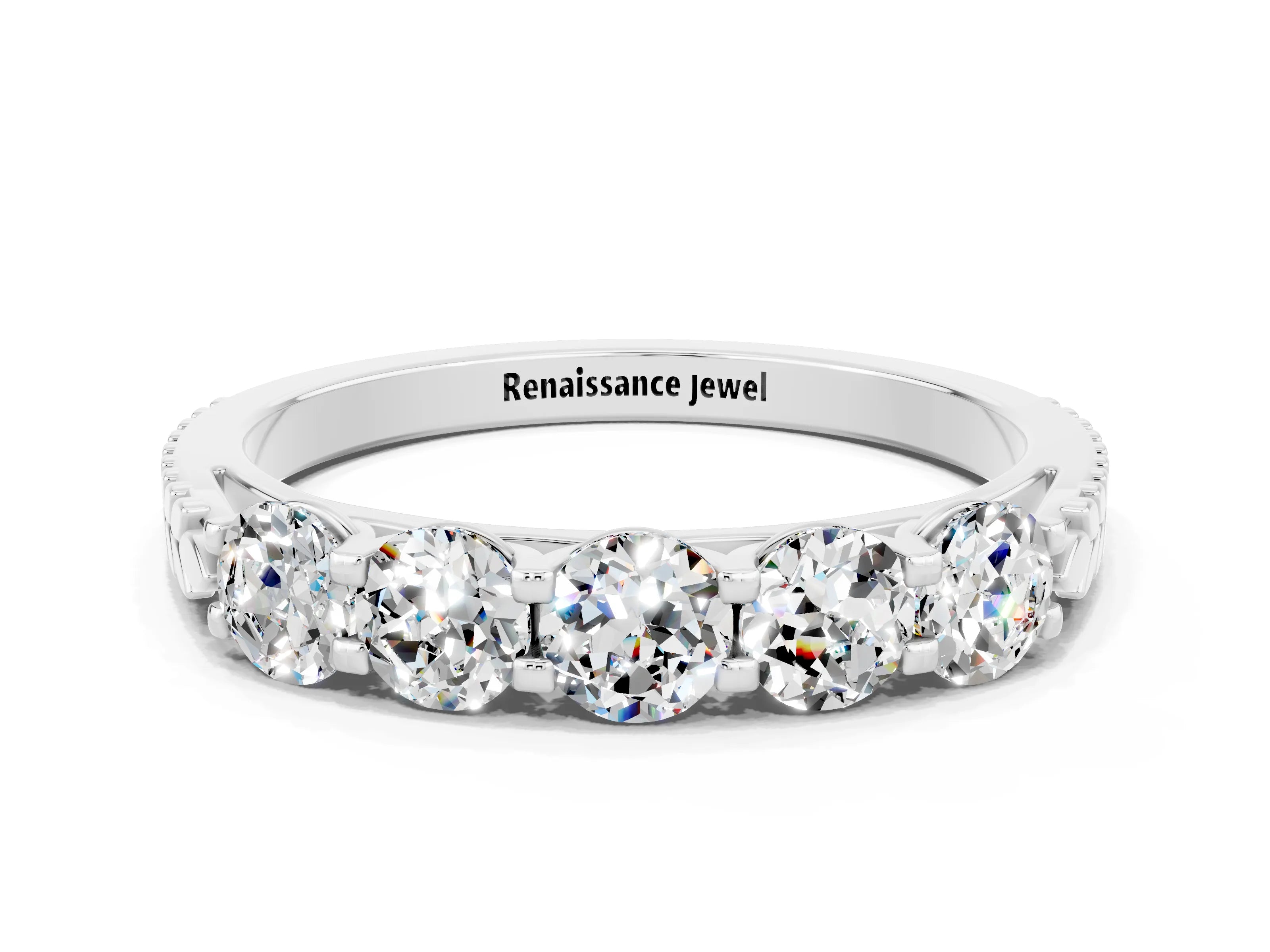 White gold Five-Stone Round Moissanite Prong-Set Band_18