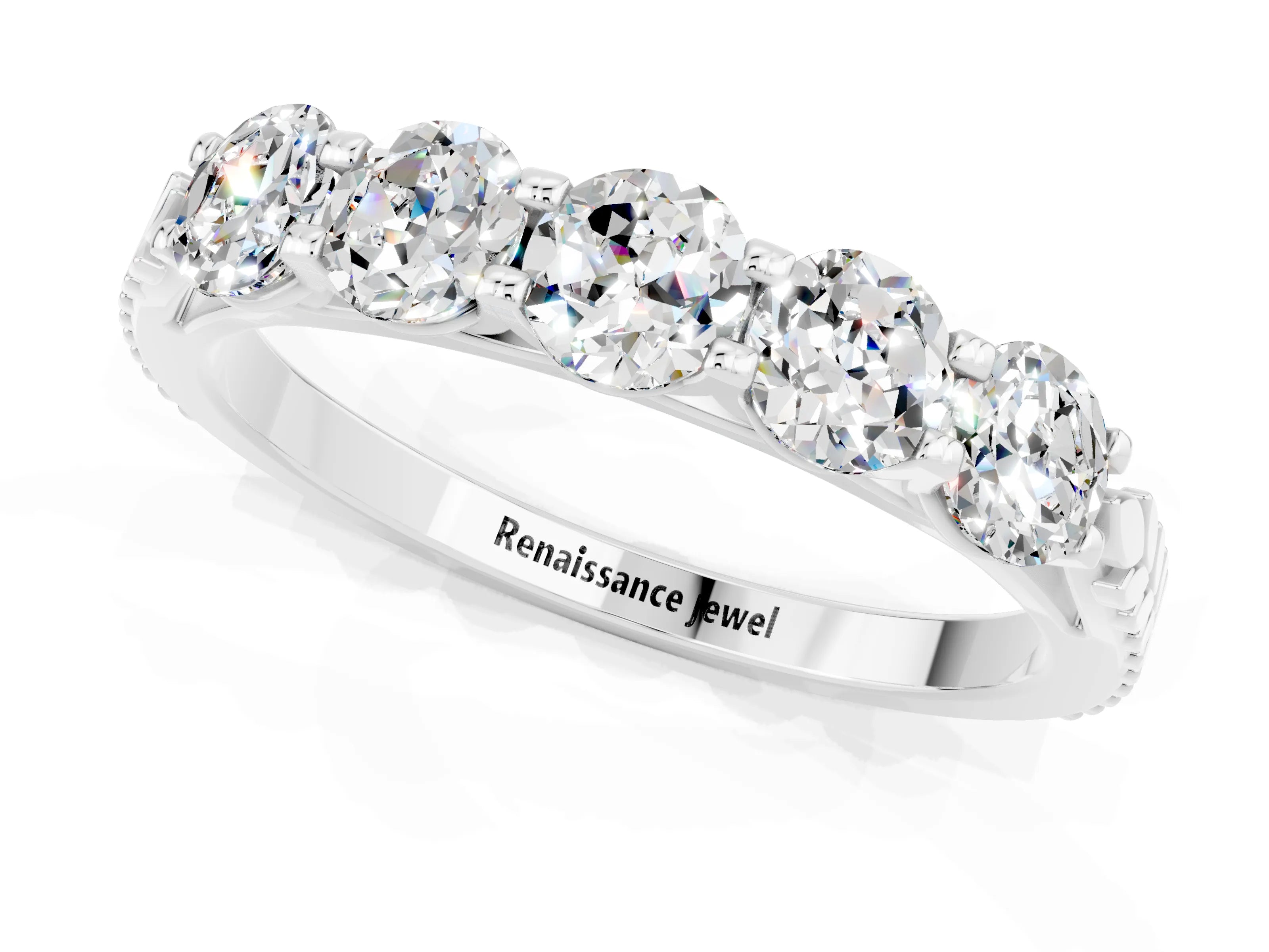 White gold Five-Stone Round Moissanite Prong-Set Band_19