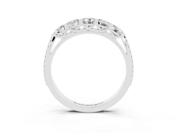 White gold Five-Stone Round Moissanite Prong-Set Band