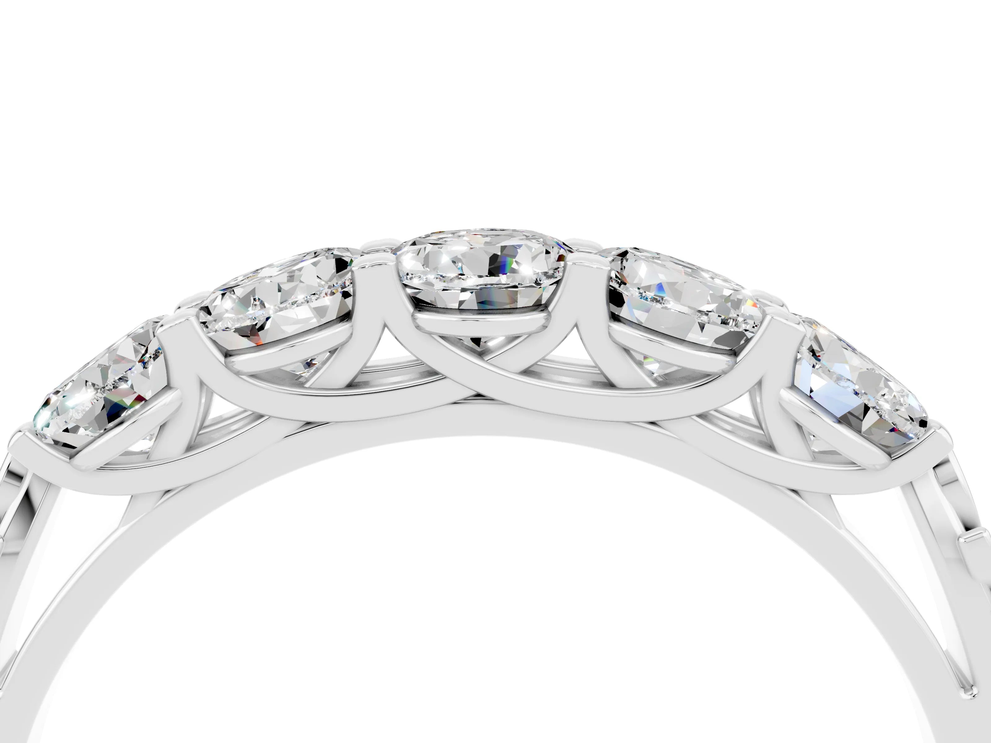 White gold Five-Stone Round Moissanite Prong-Set Band_22