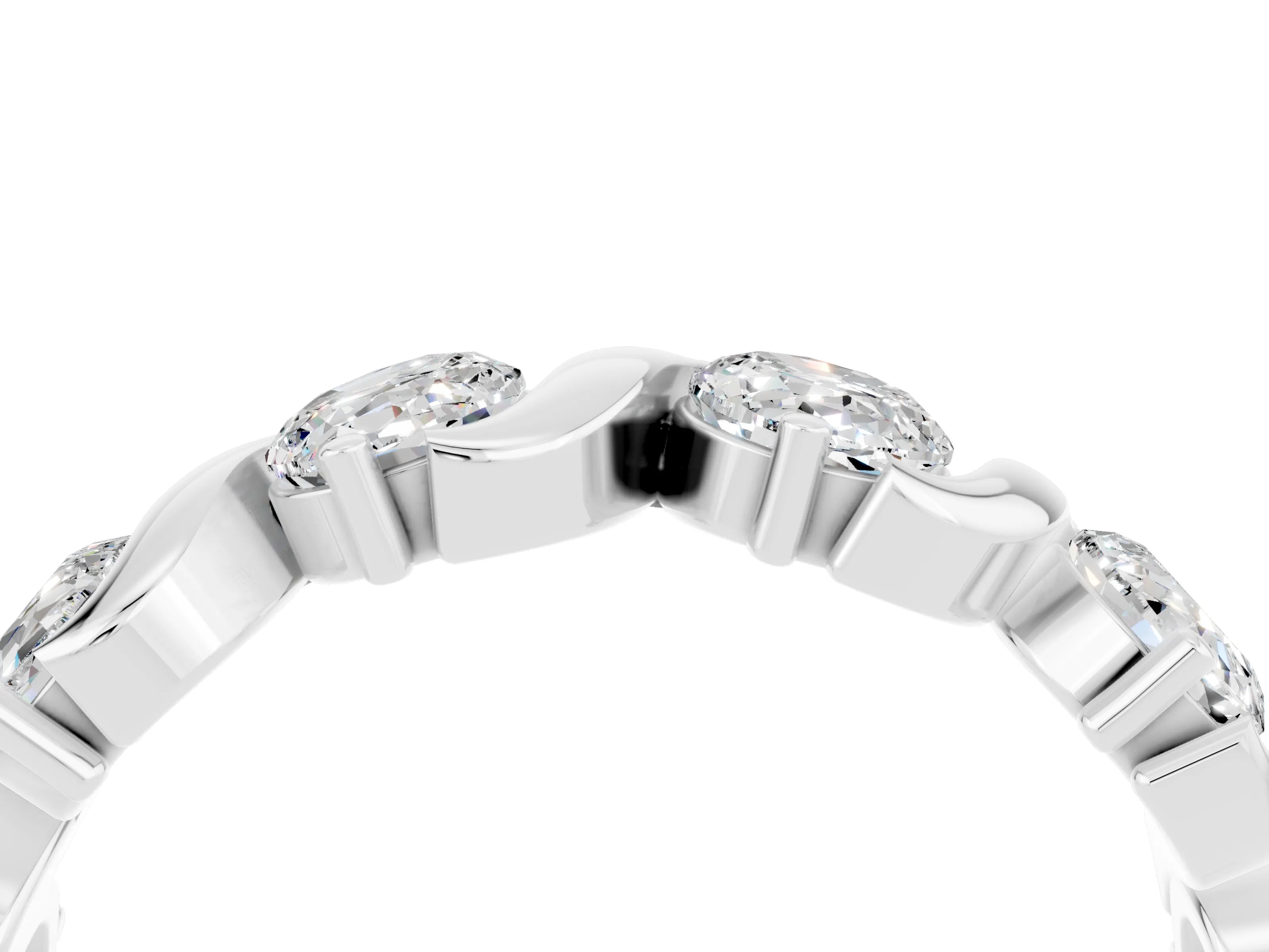 White gold Five-Stone Round Moissanite Wave Band with Shared Prong Setting_10