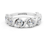 White gold Five-Stone Round Moissanite Wave Band with Shared Prong Setting_6