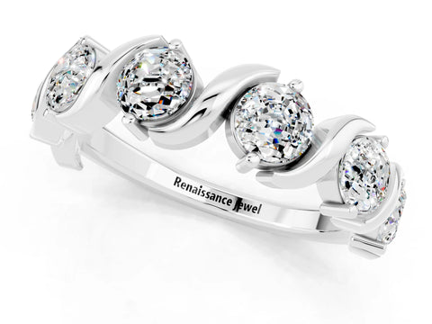 White gold Five-Stone Round Moissanite Wave Band with Shared Prong Setting_7