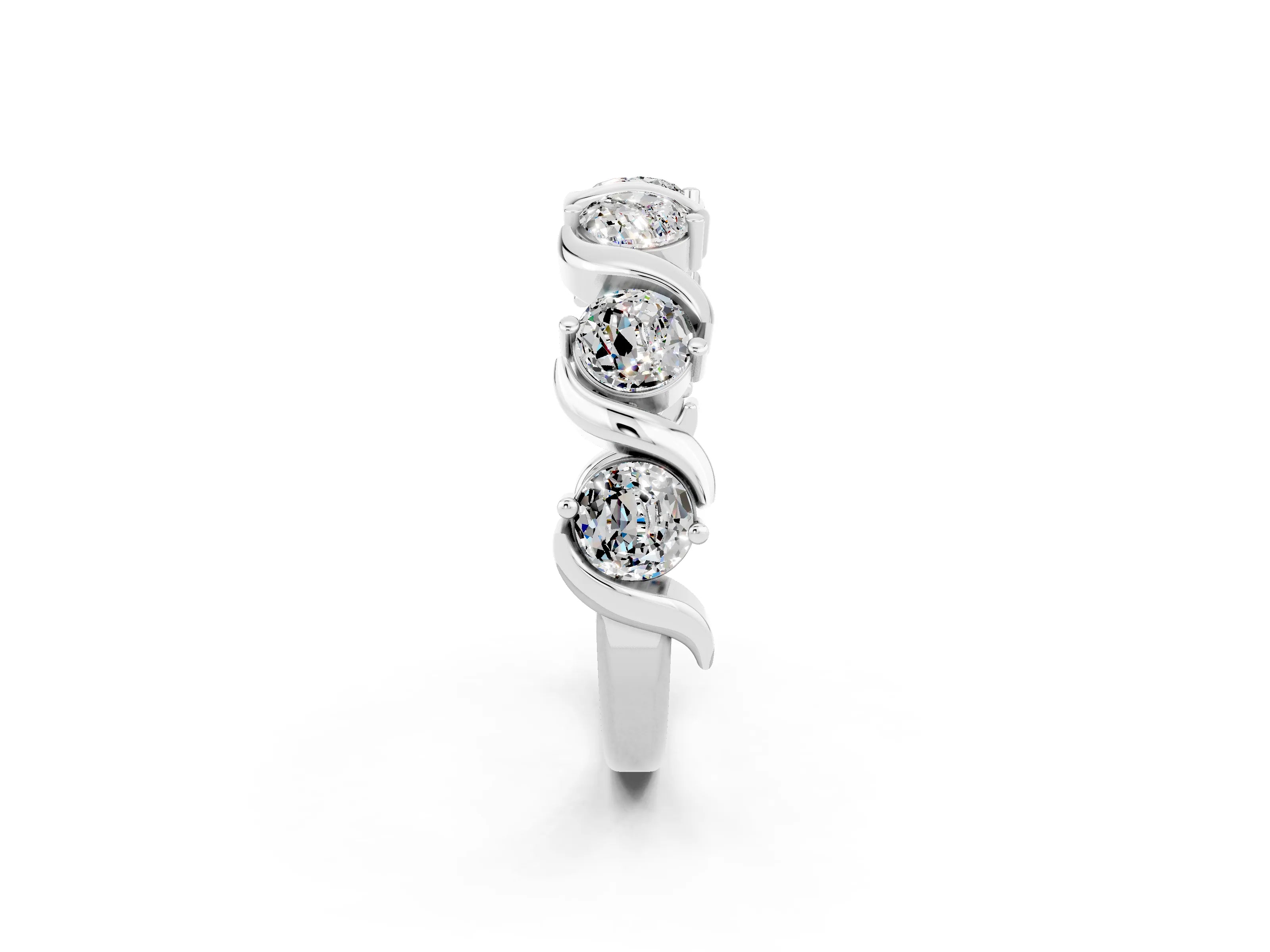 White gold Five-Stone Round Moissanite Wave Band with Shared Prong Setting_8