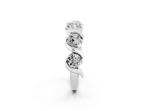 White gold Five-Stone Round Moissanite Wave Band with Shared Prong Setting_8