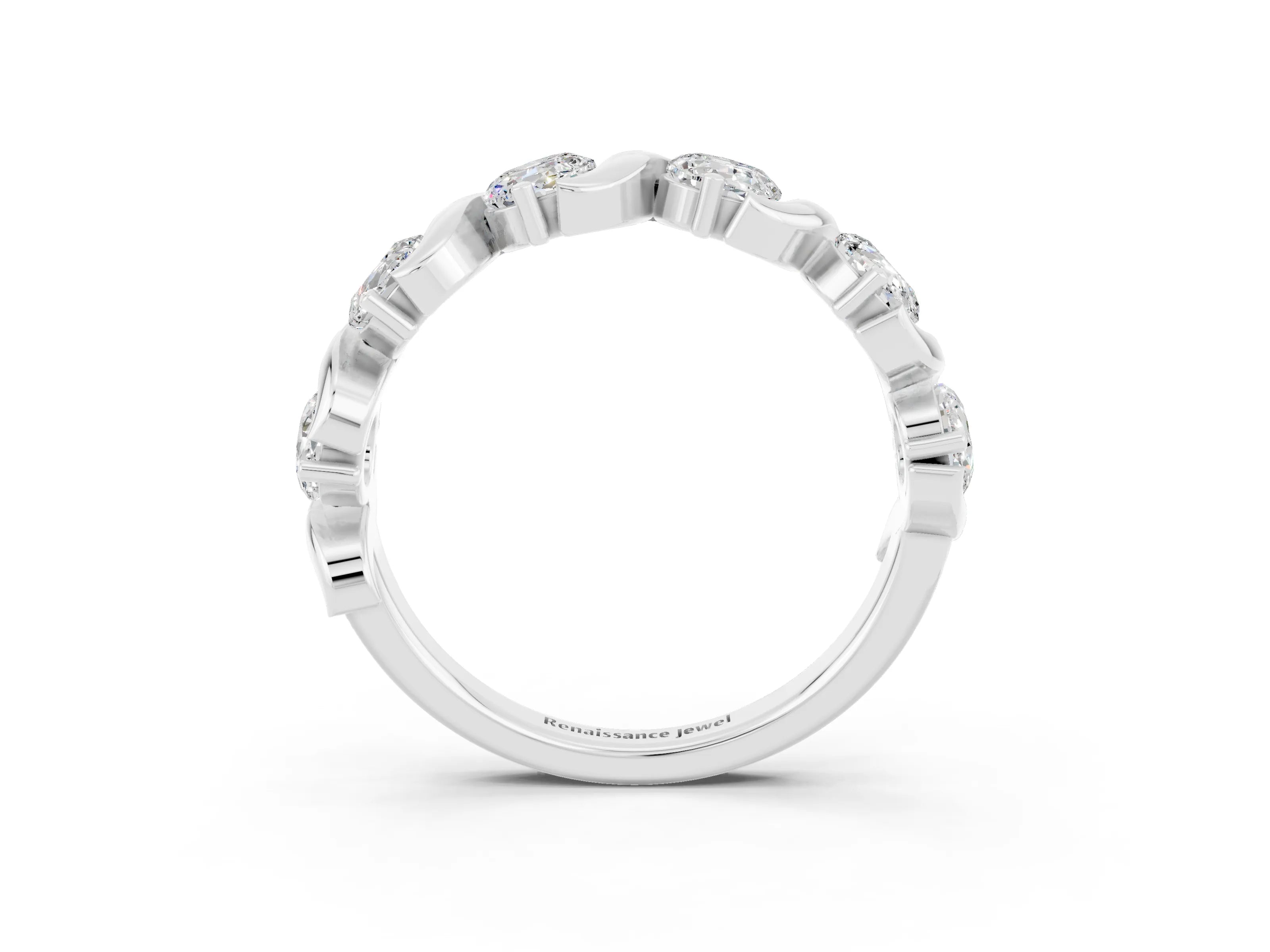 White gold Five-Stone Round Moissanite Wave Band with Shared Prong Setting_9