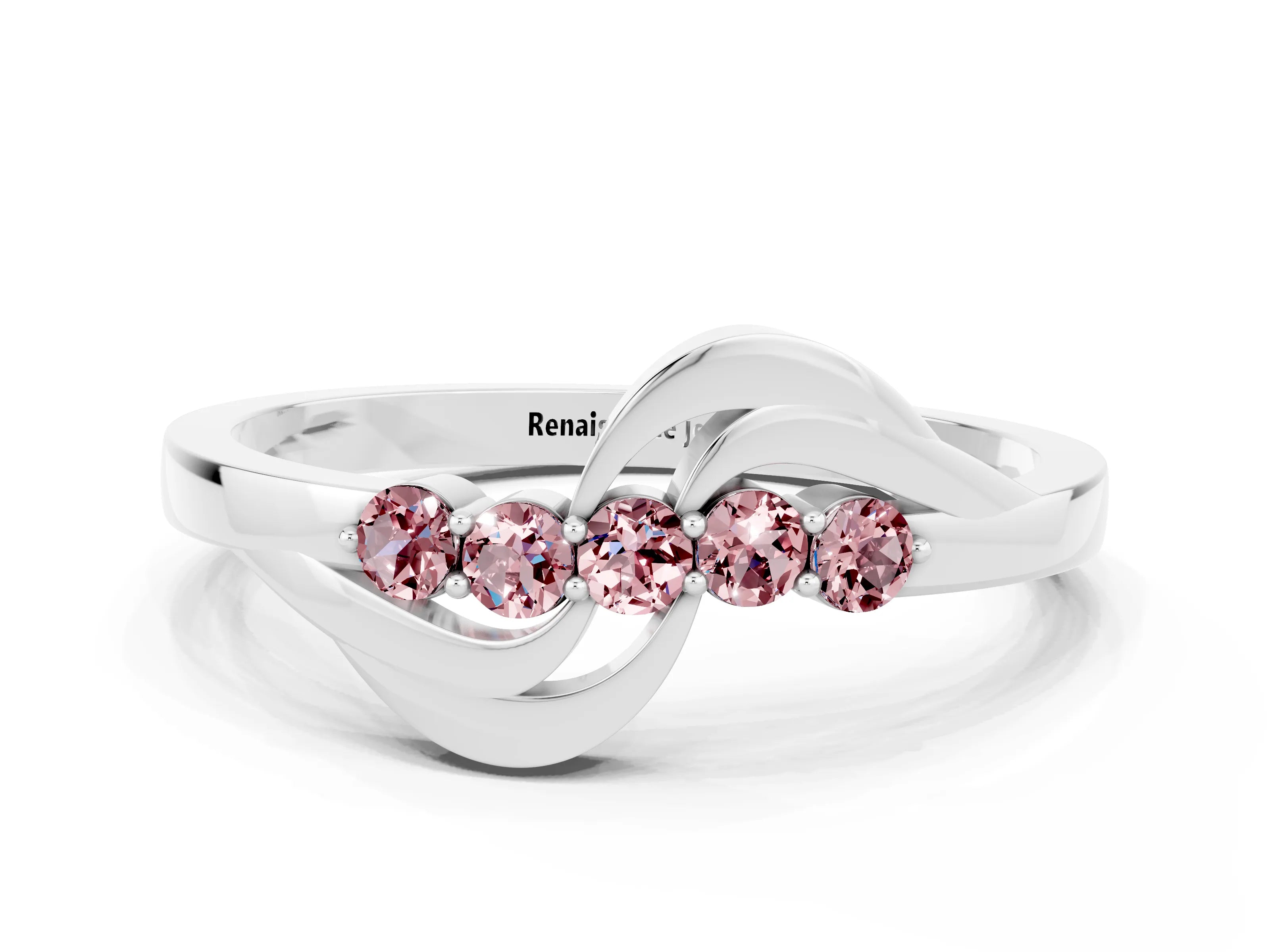 White gold Five-Stone Round Morganite Crossover Band with Prong Setting_18