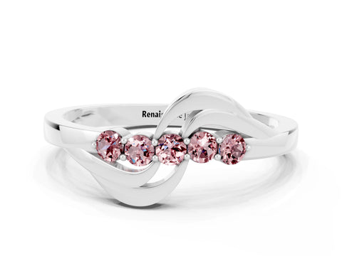 White gold Five-Stone Round Morganite Crossover Band with Prong Setting_18