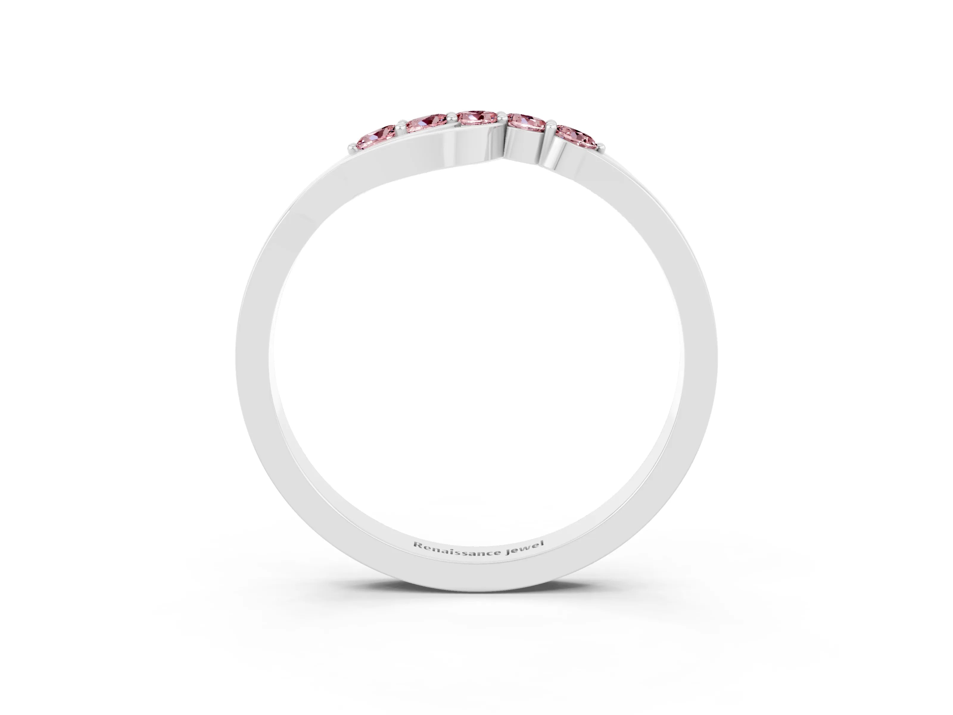 White gold Five-Stone Round Morganite Crossover Band with Prong Setting_21