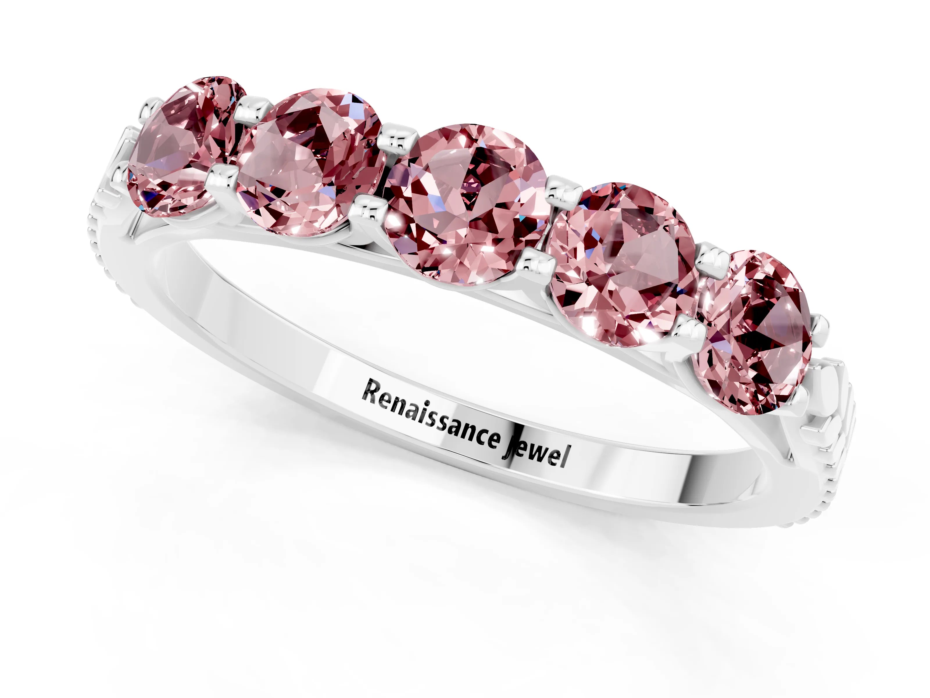 White gold Five-Stone Round Morganite Prong-Set Band_19