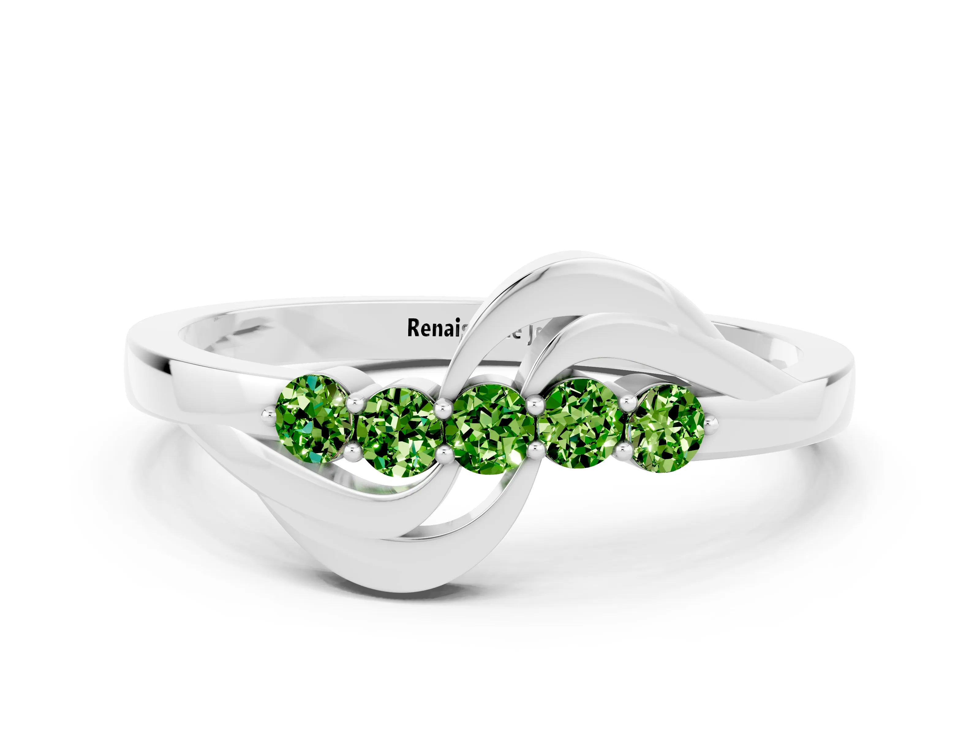 White gold Five-Stone Round Peridot Crossover Band with Prong Setting_18
