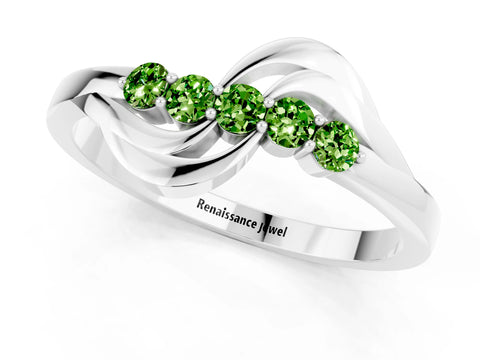 White gold Five-Stone Round Peridot Crossover Band with Prong Setting_19