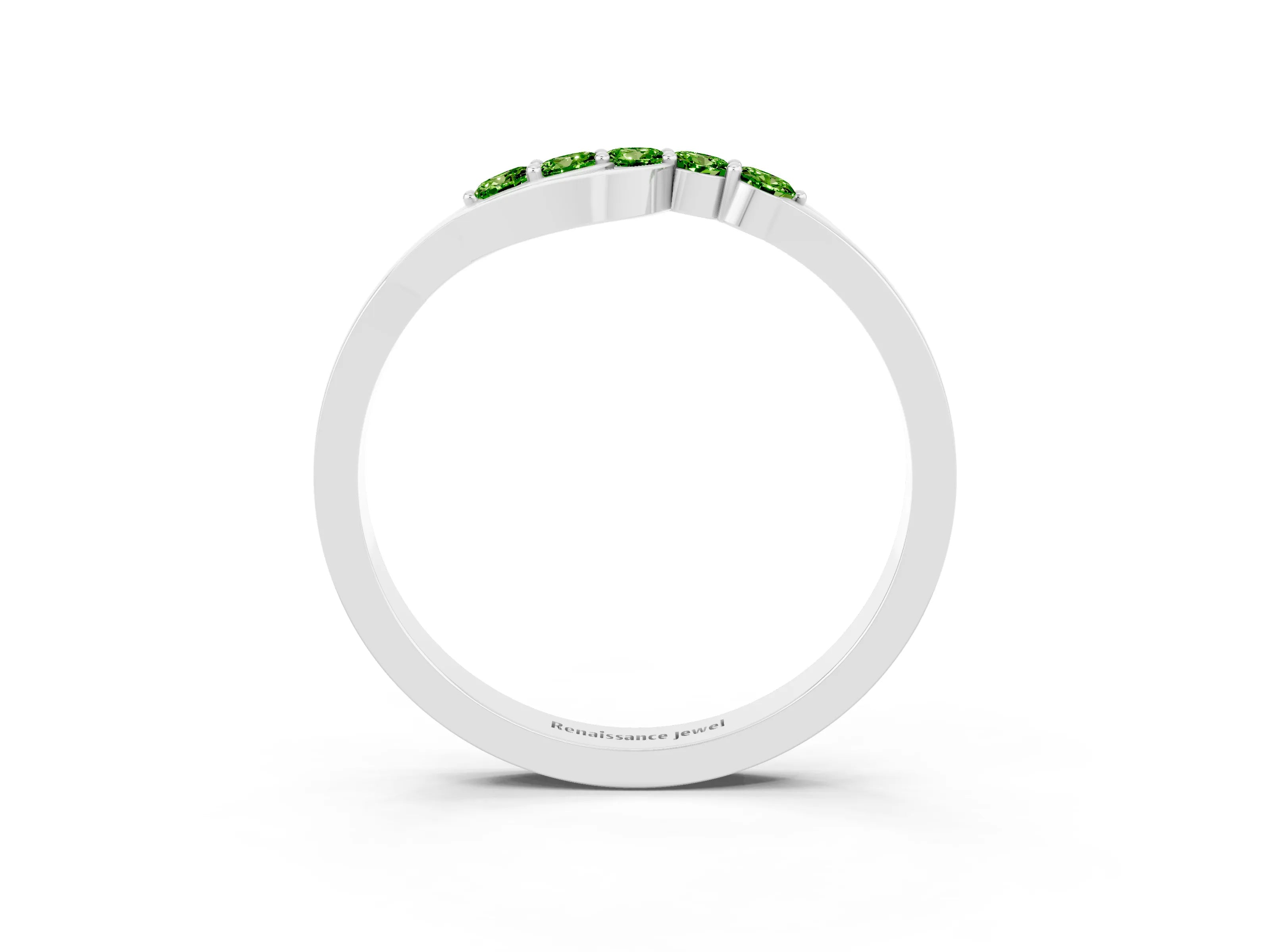 White gold Five-Stone Round Peridot Crossover Band with Prong Setting_21