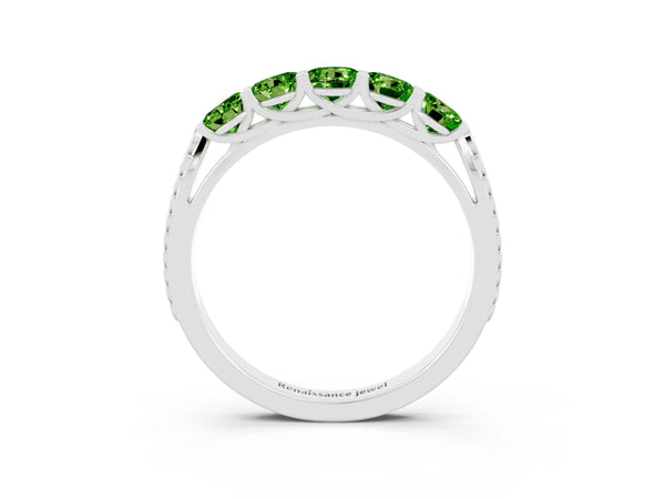 Platinum Five-Stone Round Peridot Prong-Set Band