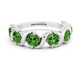 White gold Five-Stone Round Peridot Wave Band with Shared Prong Setting_6