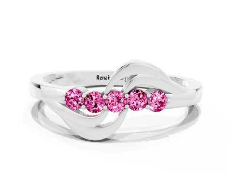 White gold Five-Stone Round Pink Sapphire Crossover Band with Prong Setting_18