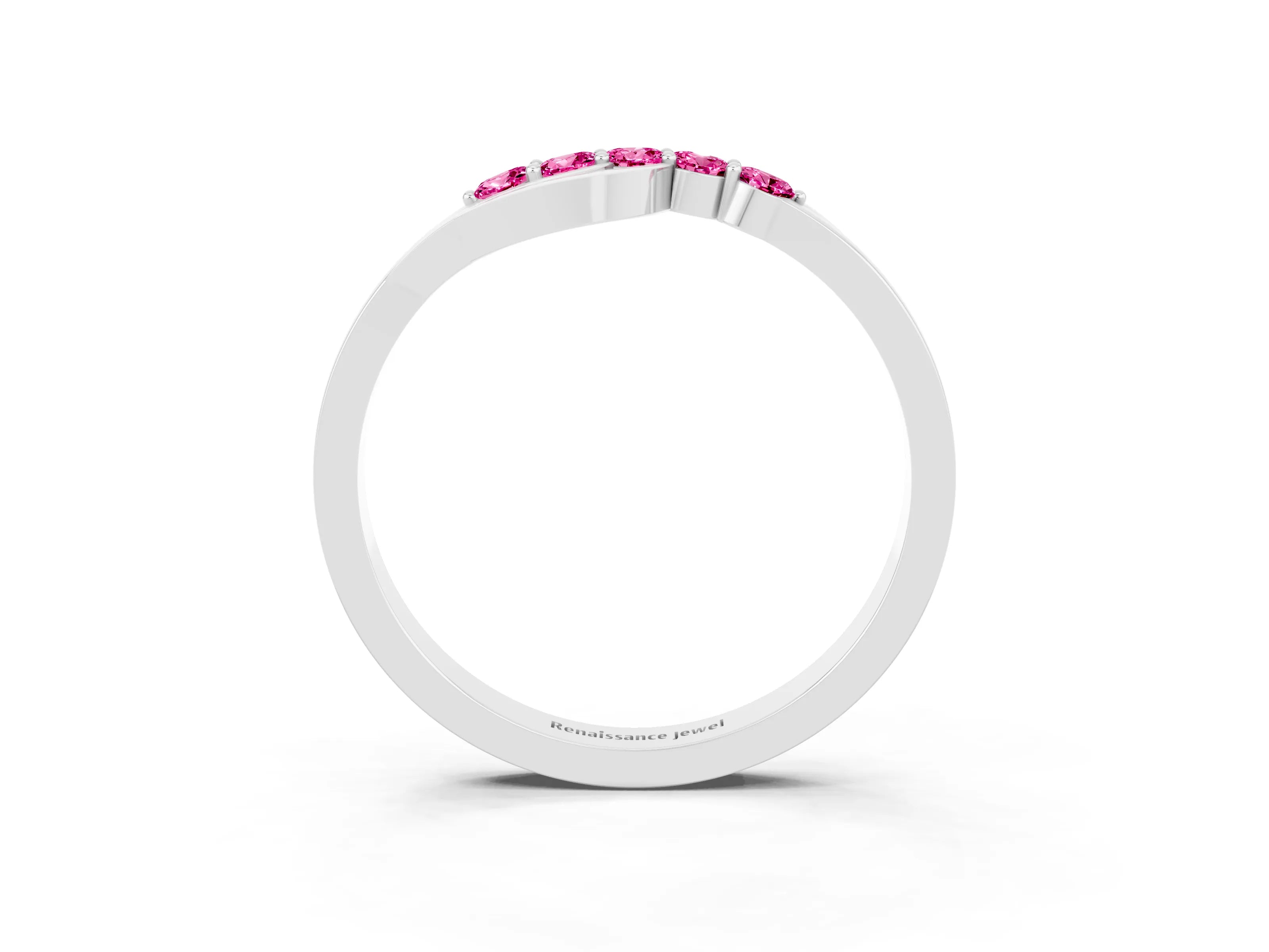 White gold Five-Stone Round Pink Sapphire Crossover Band with Prong Setting_21