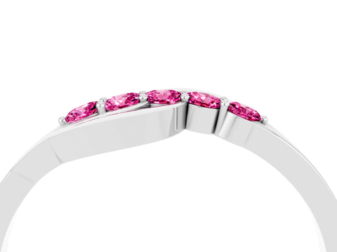 White gold Five-Stone Round Pink Sapphire Crossover Band with Prong Setting_22