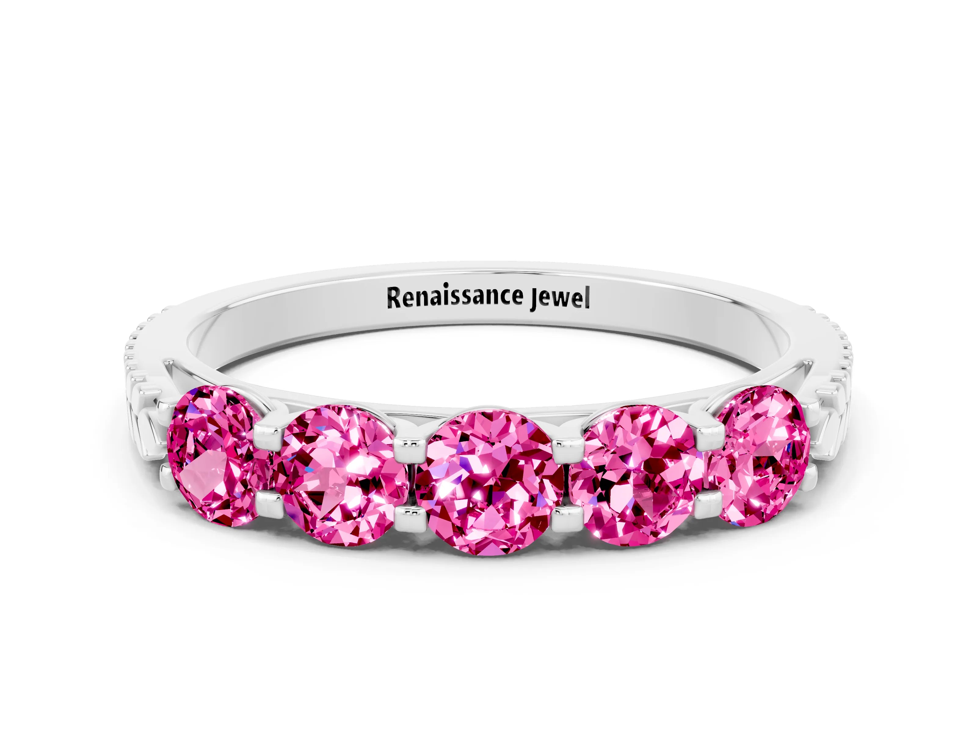 White gold Five-Stone Round Pink Sapphire Prong-Set Band_18