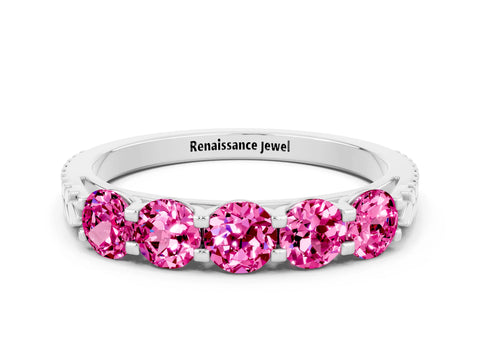 White gold Five-Stone Round Pink Sapphire Prong-Set Band_18