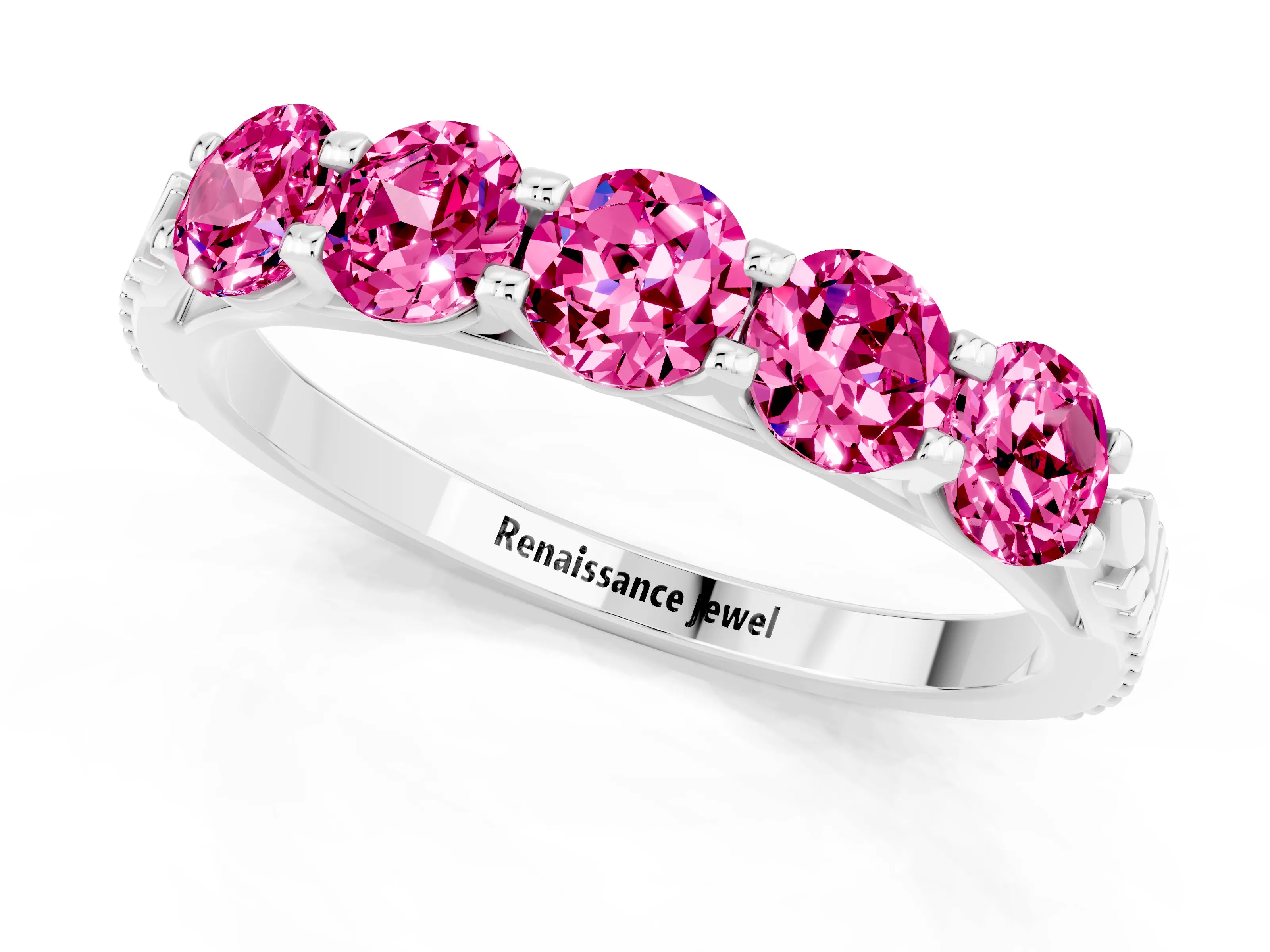 White gold Five-Stone Round Pink Sapphire Prong-Set Band_19