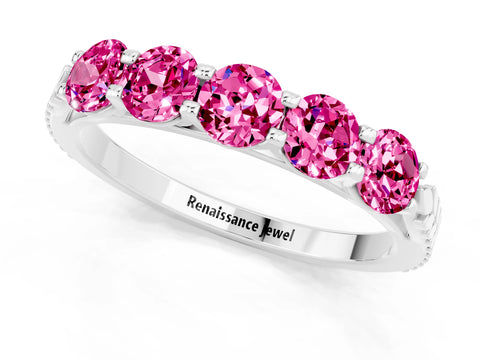 White gold Five-Stone Round Pink Sapphire Prong-Set Band_19
