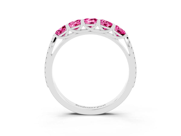 Platinum Five-Stone Round Pink Sapphire Prong-Set Band