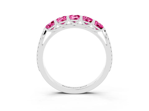 White gold Five-Stone Round Pink Sapphire Prong-Set Band_21