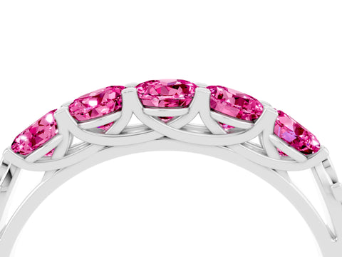 White gold Five-Stone Round Pink Sapphire Prong-Set Band_22