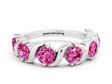 White gold Five-Stone Round Pink Sapphire Wave Band with Shared Prong Setting_6