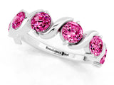 White gold Five-Stone Round Pink Sapphire Wave Band with Shared Prong Setting_7