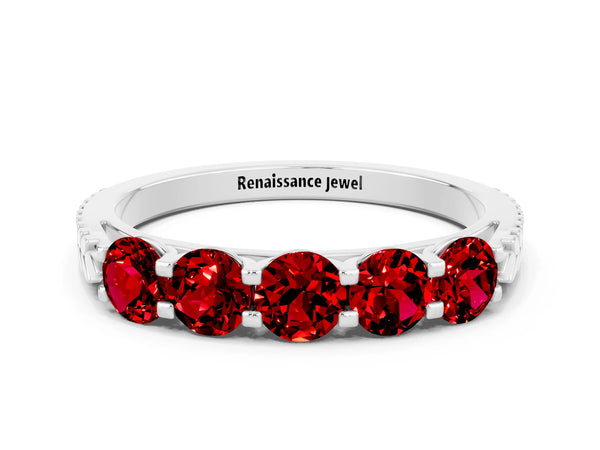 Silver Five-Stone Round Ruby Prong-Set Band