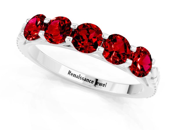 Silver Five-Stone Round Ruby Prong-Set Band