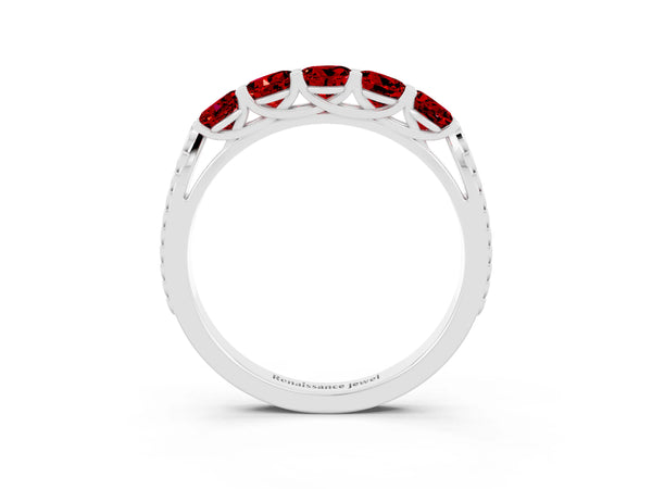Platinum Five-Stone Round Ruby Prong-Set Band