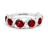 White gold Five-Stone Round Ruby Wave Band with Shared Prong Setting_6