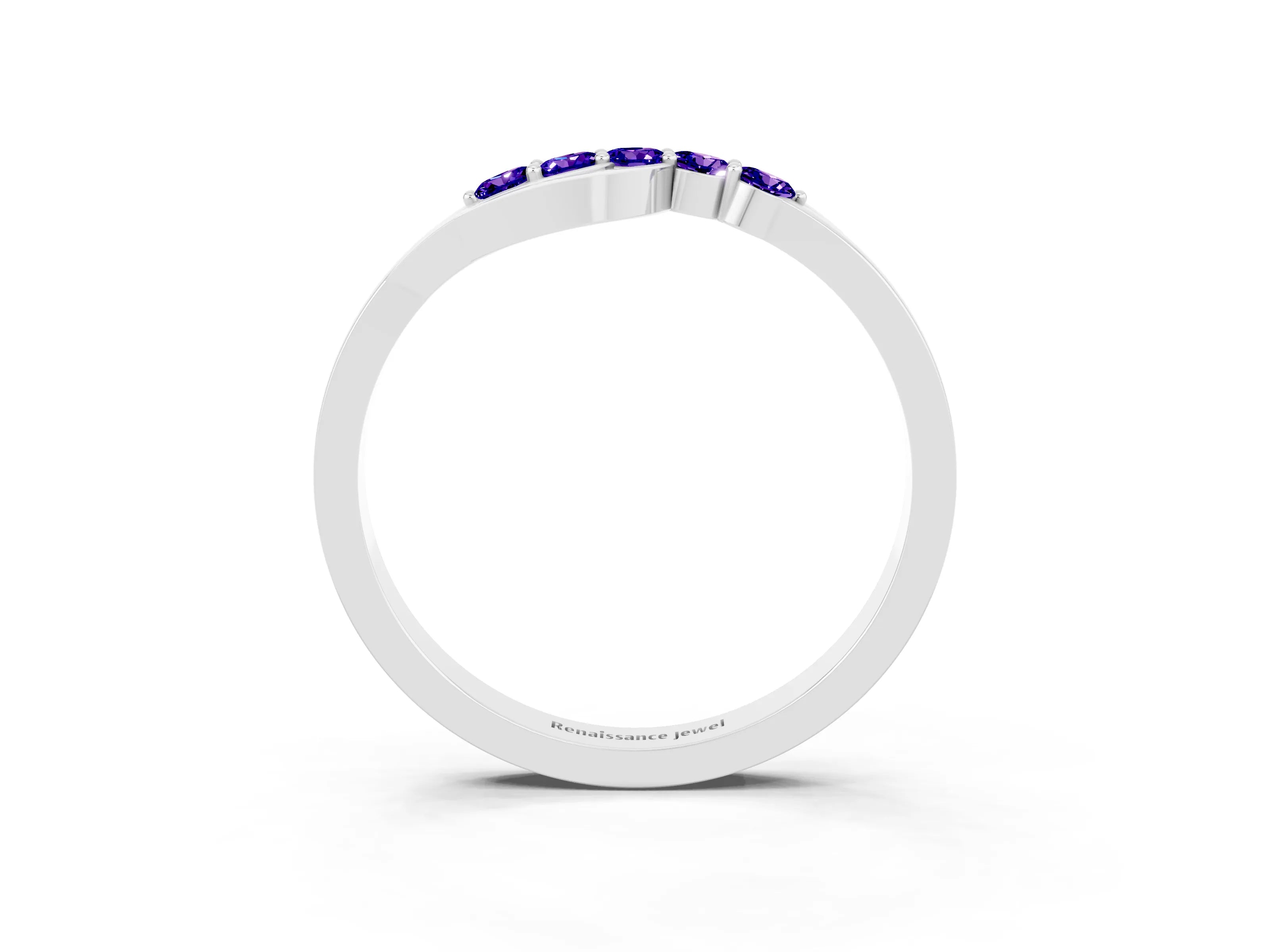 White gold Five-Stone Round Tanzanite Crossover Band with Prong Setting_21
