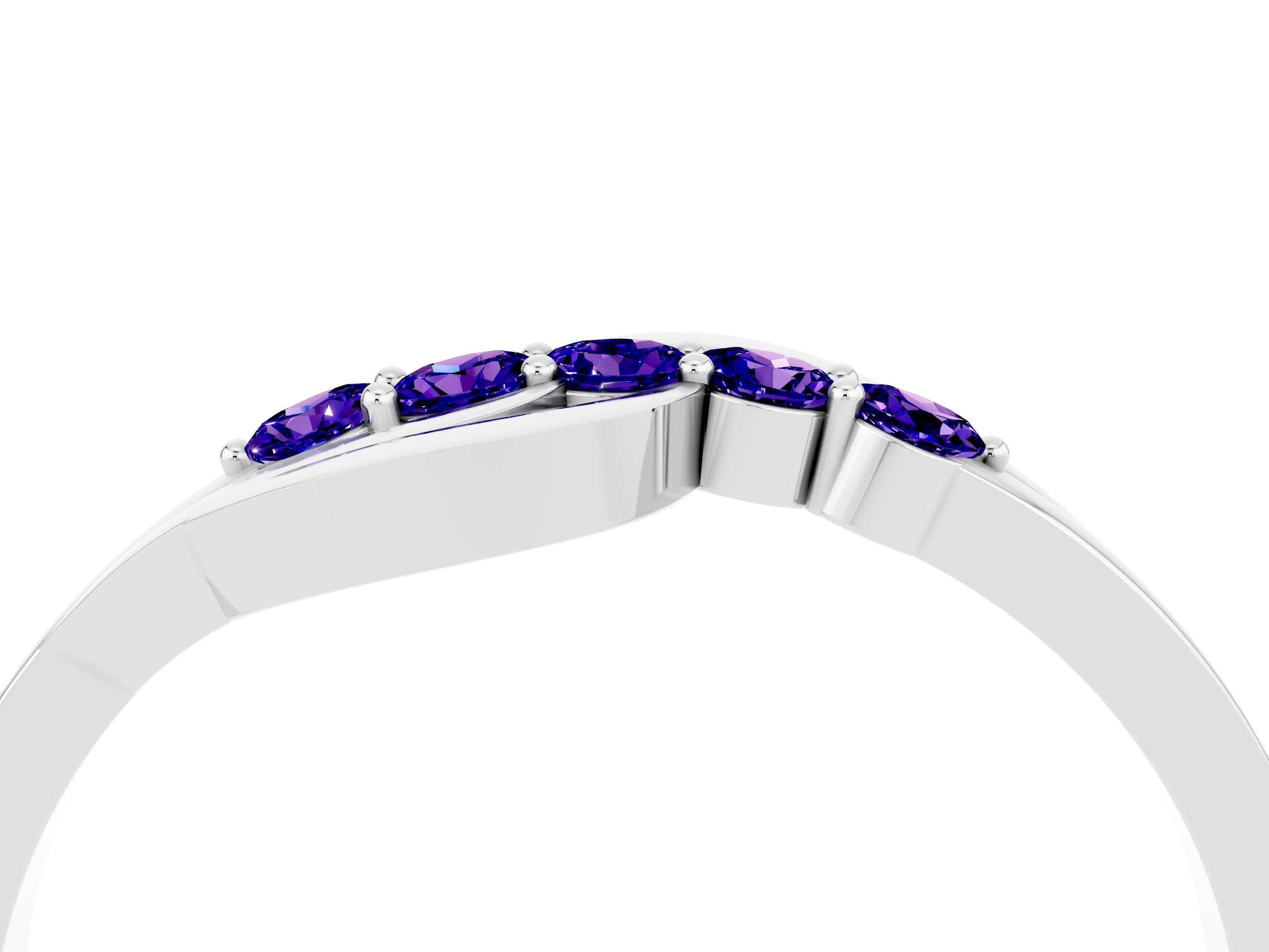 White gold Five-Stone Round Tanzanite Crossover Band with Prong Setting_22