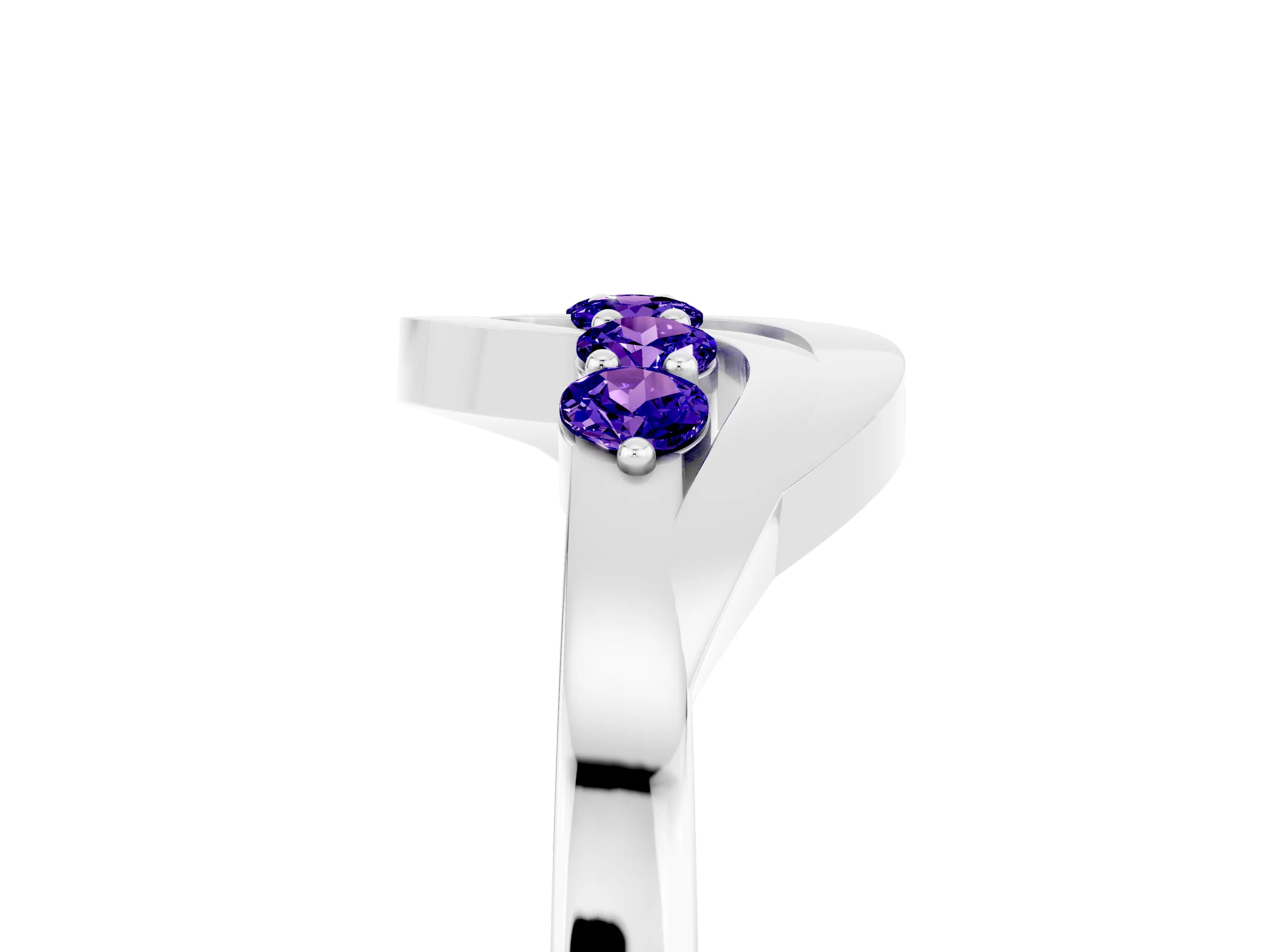 White gold Five-Stone Round Tanzanite Crossover Band with Prong Setting_23