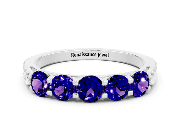 Platinum Five-Stone Round Tanzanite Prong-Set Band