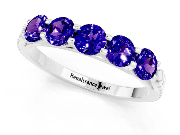 Platinum Five-Stone Round Tanzanite Prong-Set Band