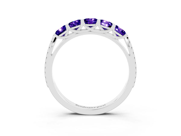 Platinum Five-Stone Round Tanzanite Prong-Set Band