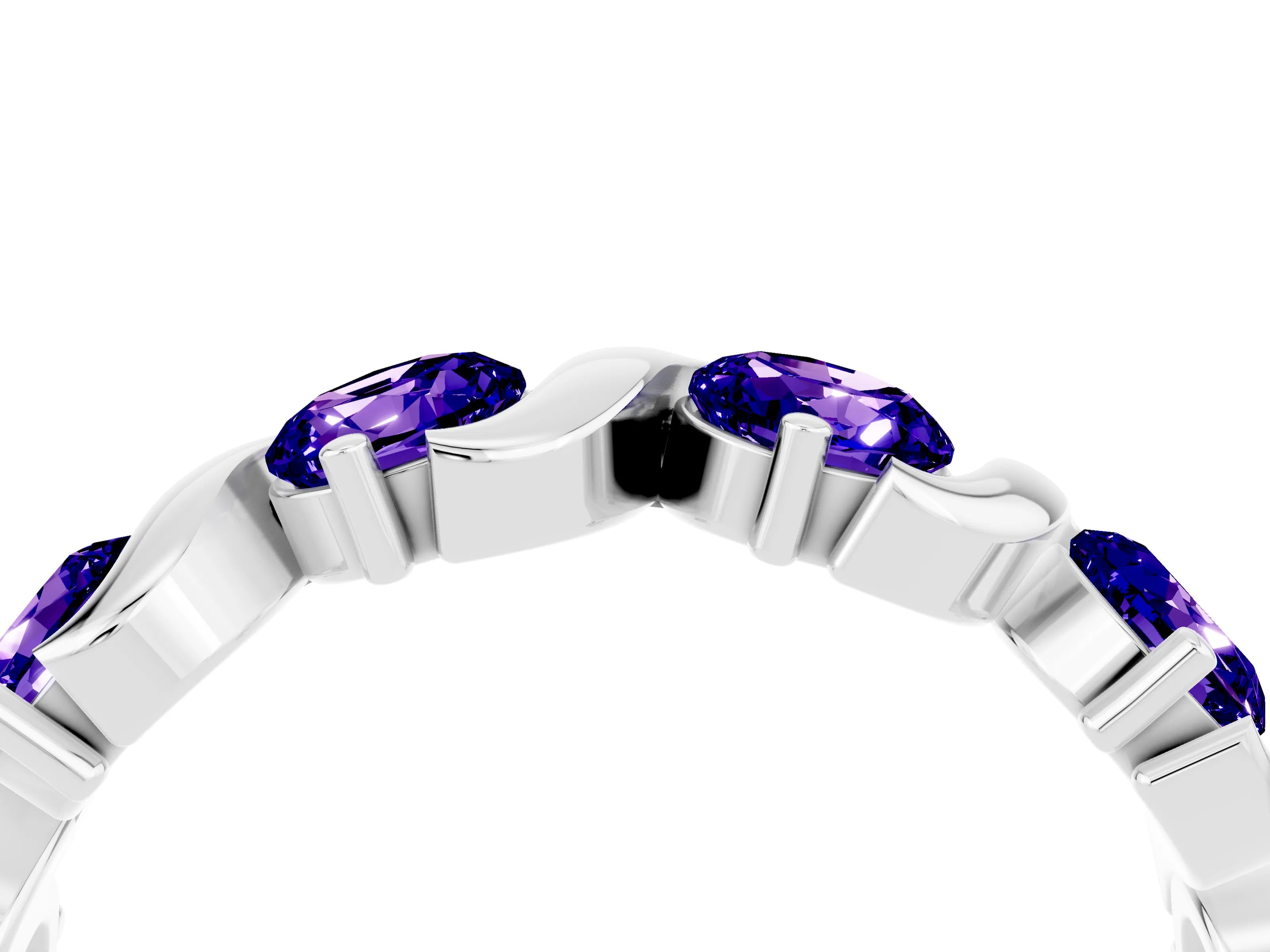 White gold Five-Stone Round Tanzanite Wave Band with Shared Prong Setting_10