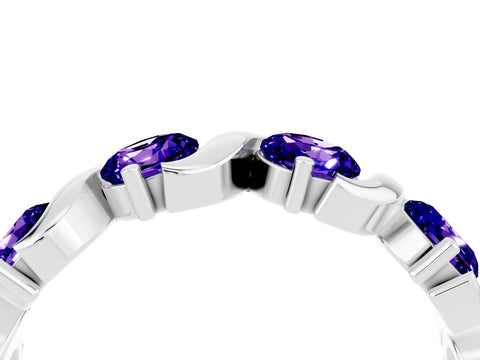 White gold Five-Stone Round Tanzanite Wave Band with Shared Prong Setting_10